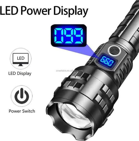 Black Gray LED Flashlight Digital Display Flashlight High-Intensity Flashlight Flashlight