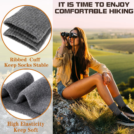 Gray Black Merino Wool Hiking Socks 5 Pack Hiking Socks Moisture Wicking Socks Breathable