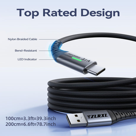 Black 240W Type-C Cable Super Fast Charging Cable 2m Charging Cable Blue Charging