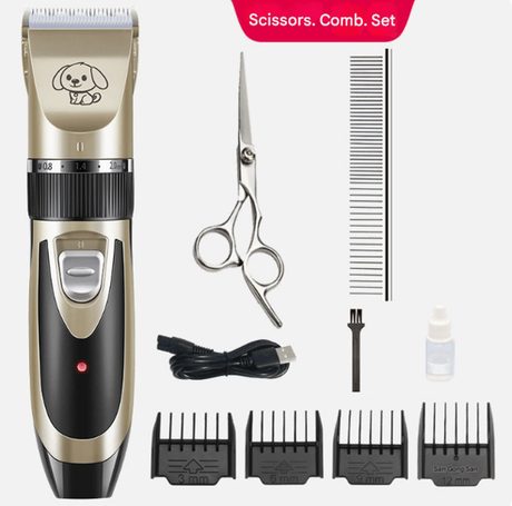Dog Grooming Set with Electric Clipper, Scissors, and Comb