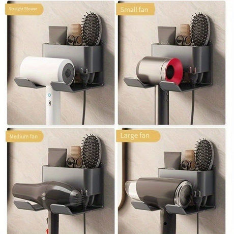 Wall-Mounted Hair Dryer Holder with Storage Compartment