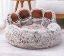 Large Round Dog Bed with Paw Design, Double-Silk Coffee Fleece