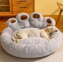 Gray 90cm Grey Furry Dog Bed, Round Paw Design Pet Sofa for Medium Large Dogs