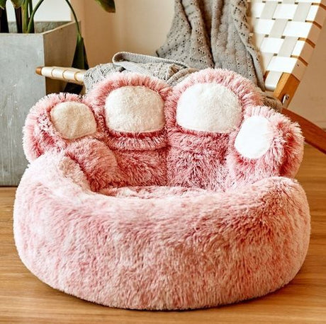 Red Double-Silk Red Fleece Dog Bed with Paw Design, 90cm Diameter
