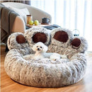 Gray Double-Strands Grey Furry Dog Bed with Paw Design, 90cm
