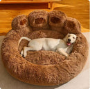Warm Coffee Fluffy Dog Bed with Paw Design, 90cm Diameter