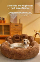 Warm Coffee Fluffy Dog Bed with Paw Design, 90cm Diameter