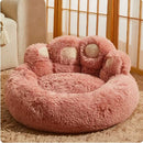 Pink Fluffy Dog Bed with Paw Design, 90cm Diameter