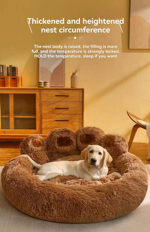 Pink Fluffy Dog Bed with Paw Design, 90cm Diameter
