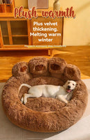 Pink Fluffy Dog Bed with Paw Design, 90cm Diameter
