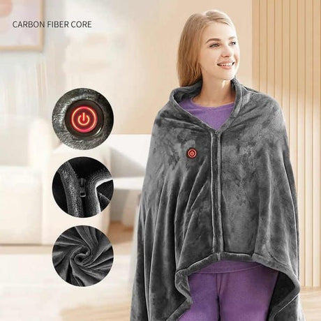 Gray Heated Wearable Blanket with Carbon Fiber Core & Adjustable Heat