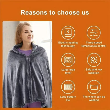 Gray Heated Wearable Blanket with Carbon Fiber Core & Adjustable Heat