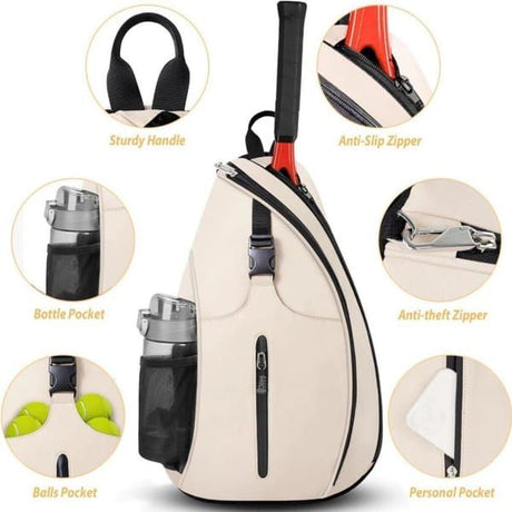 Black Tennis and Pickleball Sling Backpack for Men and Women, 33x14x49cm