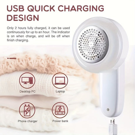 White Black Electric Clothes Lint Remover with USB-C Charging
