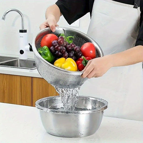2-Piece Stainless Steel Micro-Perforated Strainer Bowls, Multipurpose Colanders and Mixing Bowls