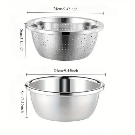 2-Piece Stainless Steel Micro-Perforated Strainer Bowls, Multipurpose Colanders and Mixing Bowls