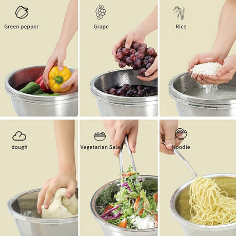 2-Piece Stainless Steel Micro-Perforated Strainer Bowls, Multipurpose Colanders and Mixing Bowls