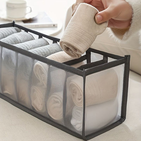 3-Piece Mesh Socks, Underwear & Belt Organizer – Nylon Drawer Dividers, 7 Compartments