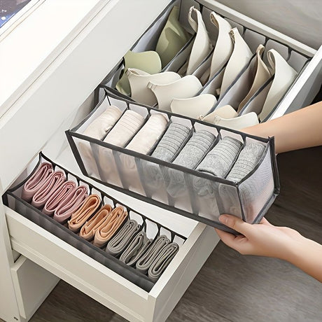 3-Piece Mesh Socks, Underwear & Belt Organizer – Nylon Drawer Dividers, 7 Compartments