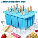 12-Cavity Silicone Ice Lolly Mould with 50 Wooden Sticks