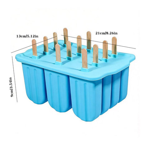 12-Cavity Silicone Ice Lolly Mould with 50 Wooden Sticks