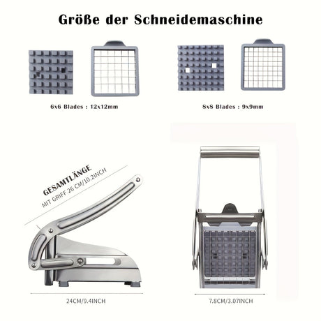Stainless Steel French Fry Cutter, Adjustable Thickness Vegetable Slicer