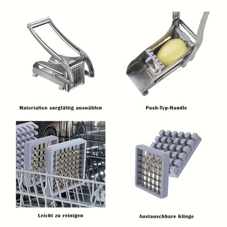 Stainless Steel French Fry Cutter, Adjustable Thickness Vegetable Slicer