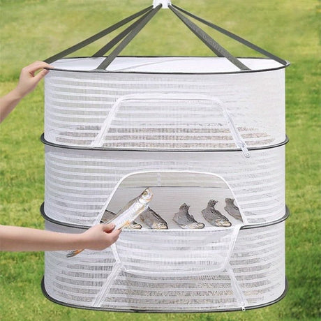White Black Fiber Mesh Air Drying Rack - Multi-layer Collapsible for Clothes & Food
