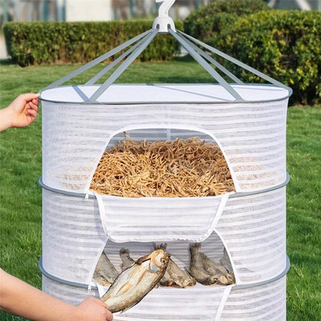 White Black Fiber Mesh Air Drying Rack - Multi-layer Collapsible for Clothes & Food