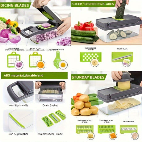 16-Piece Vegetable Chopper Set, Interchangeable Blades