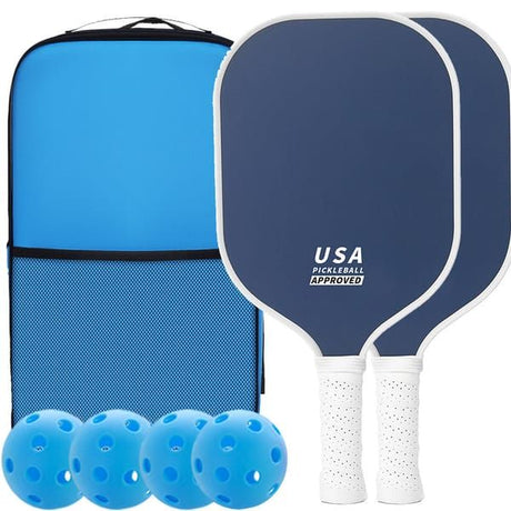 Deep Blue Pickleball Set: 2 Paddles, 4 Balls, Carrying Bag
