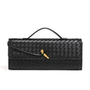 Black Woven Leather Handbag with Gold-Tone Lock