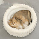 Round Plush Cat Bed, White, Soft & Comfortable for Small to Large Cats