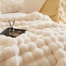 White Luxury Toscana Fleece Rabbit Fur Bubble Blanket, Double-Sided Plush King Size Bedding Set (180x200 cm)