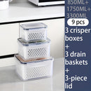 9-piece set (3 containers + 3 lids + 3 draining baskets) plastic food storage box - leak-proof, freezer-safe, reusable multi-functional kitchen storage box, suitable for fruits, vegetables and most foods