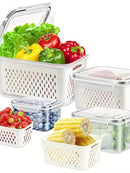 9-piece set (3 containers + 3 lids + 3 draining baskets) plastic food storage box - leak-proof, freezer-safe, reusable multi-functional kitchen storage box, suitable for fruits, vegetables and most foods