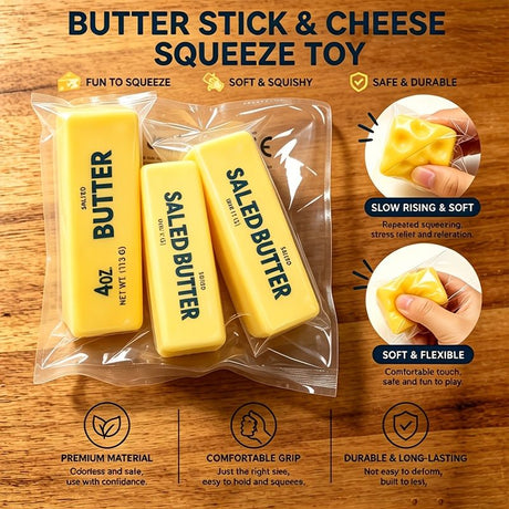 2pcs Popular Butter Squeeze Toys - Stress Relief Toys Pop Fidget Toys Novelty Interesting Squeeze Toys Hand Sensory Slow Rebound Toys Leisurely Relaxing Good Things With a Bit of Butter Flavor Stress Relief Toys Excellent Birthday and Holiday Surprise Gif