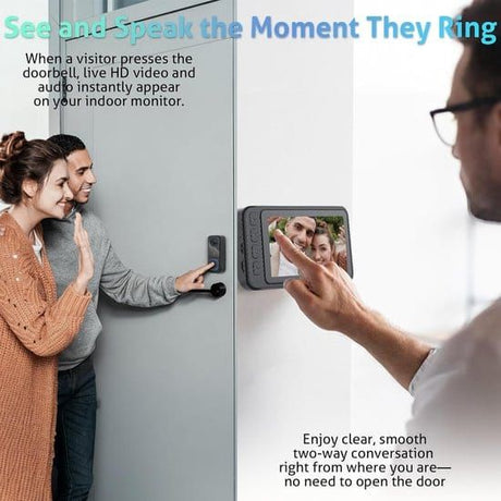 Smart Home Wireless Video Doorbell Smart Doorbell Caller Two-way Intercom Video Doorbell, 1080P Image And 4.5 Inch Screen - No WiFi Required - Range Up To 120 Meters - Night Vision