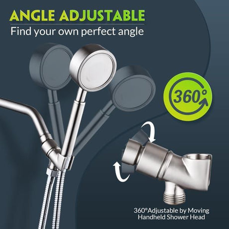 Full metal handheld shower head seat - adjustable brass bracket, 360-degree rotating ball, suitable for universal shower arms and shower hoses, chrome-plated (nickel)