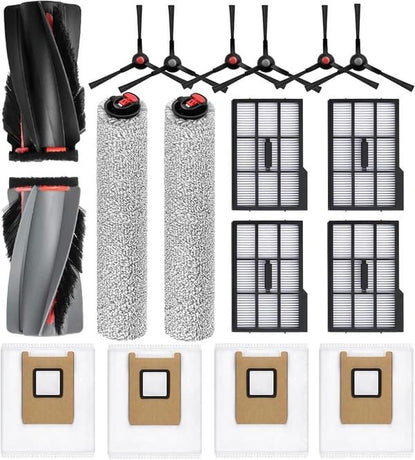 Eufy E28 Omni / E25 Omni Robot Vacuum Cleaner 17-piece Replacement Kit, 1 set of main brushes, 2 roller mops, 6 side brushes, 4 HEPA filters, 4 dust bags