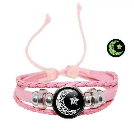 Luminous Sun and Moon Couple Bracelet - Night Light with Woven Leather Jewelry, Suitable for Couples, Adjustable Long Distance Love Gift