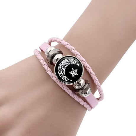 Luminous Sun and Moon Couple Bracelet - Night Light with Woven Leather Jewelry, Suitable for Couples, Adjustable Long Distance Love Gift