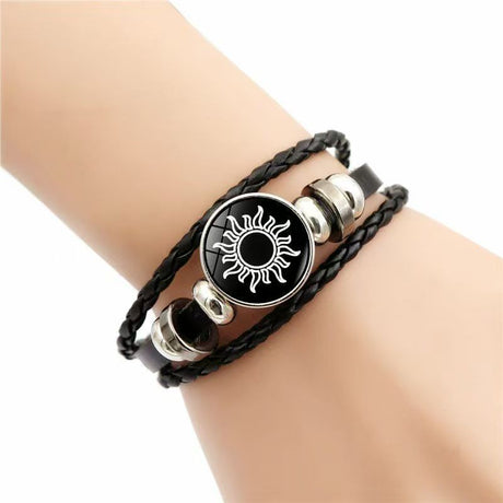 Luminous Sun and Moon Couple Bracelet - Night Light with Woven Leather Jewelry, Suitable for Couples, Adjustable Long Distance Love Gift