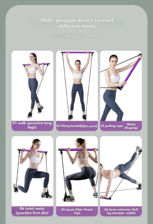 Blue multi-functional Pilates fitness stick elastic rope yoga pole stretch back training device chest expansion pull rod arm strength device