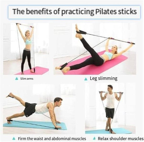 Blue multi-functional Pilates fitness stick elastic rope yoga pole stretch back training device chest expansion pull rod arm strength device