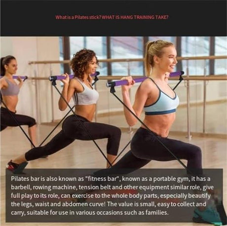 Blue multi-functional Pilates fitness stick elastic rope yoga pole stretch back training device chest expansion pull rod arm strength device
