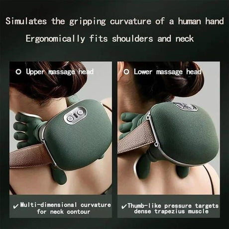 Massager, real hand simulation, deep tissue massage, neck, back and shoulder, 3D kneading, 3 speed adjustable USB charger (green)