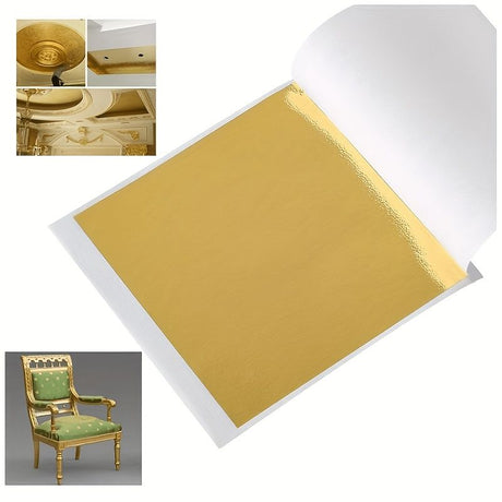 100PCS 24K pure gold leaf art pieces, can be used for painting, resin, gold plating, nail, gold leaf paper for DIY greeting cards, handicrafts, rock painting.