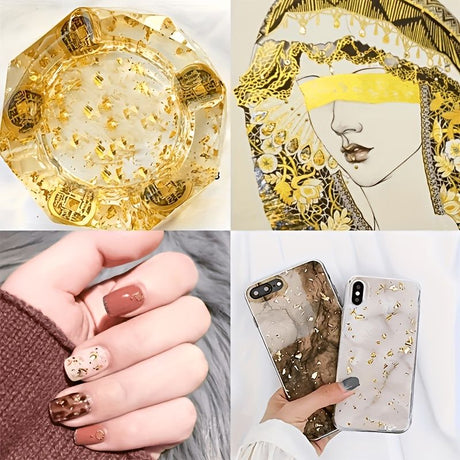 100PCS 24K pure gold leaf art pieces, can be used for painting, resin, gold plating, nail, gold leaf paper for DIY greeting cards, handicrafts, rock painting.