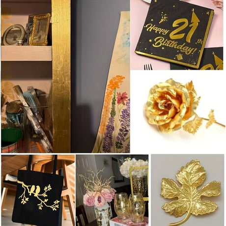 100PCS 24K pure gold leaf art pieces, can be used for painting, resin, gold plating, nail, gold leaf paper for DIY greeting cards, handicrafts, rock painting.